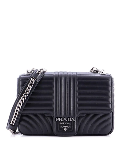 Pre-Owned Prada Chain Flap Shoulder Bag Diagramme Quilted Leather