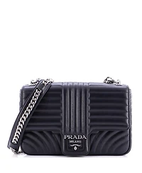 Pre-Owned Prada Chain Flap Shoulder Bag Diagramme Quilted Leather