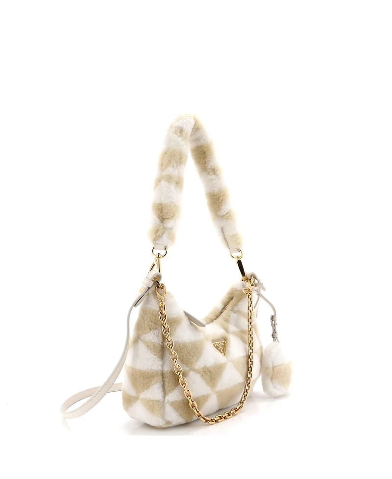 Pre-Owned Prada Mini Re-Edition Shoulder Bag Shearling