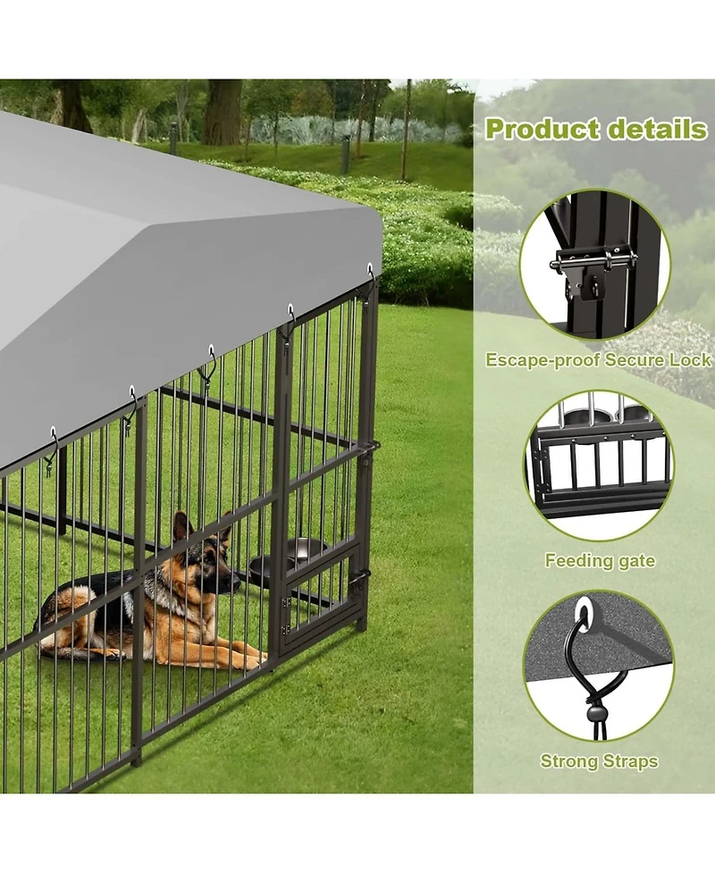 gaomon 10x10x6 ft Outdoor Dog Kennel for Large Dogs, Lockable Dog Enclosure with Uv-Resistant Waterproof Roof