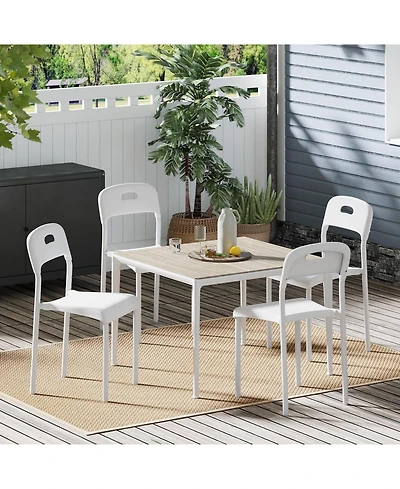 gaomon Outdoor Patio Dining Chairs Set of 4,Stackable Plastic Kitchen Chairs,Steel Legs Support,Waterproof and Stain-Resistant,Easy