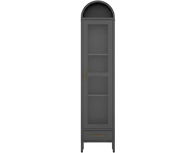 gaomon 73 in Tall Narrow Arched Bookcase, Metal Arched Storage Cabinet with Glass Door & Drawer, Modern Pantry Cabinet for Living Room, Kitchen
