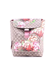 Pre-Owned Gucci Small Buckle Backpack Blooms Print Gg Coated Canvas