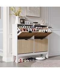 gaomon Shoe Storage Cabinet with 4 Flip Drawers, Farmhouse Fluted Shoe Organizer with Metal Legs