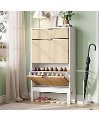gaomon Shoe Storage Cabinet with 2 Flip Drawers & Large Drawer, Farmhouse Fluted Shoe Organizer with Metal Legs