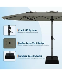 gaomon 15 ft Rectangular Patio Umbrella with Base, Crank Handle, Uv Protection, Large Outdoor Market Umbrella for Deck & Pool