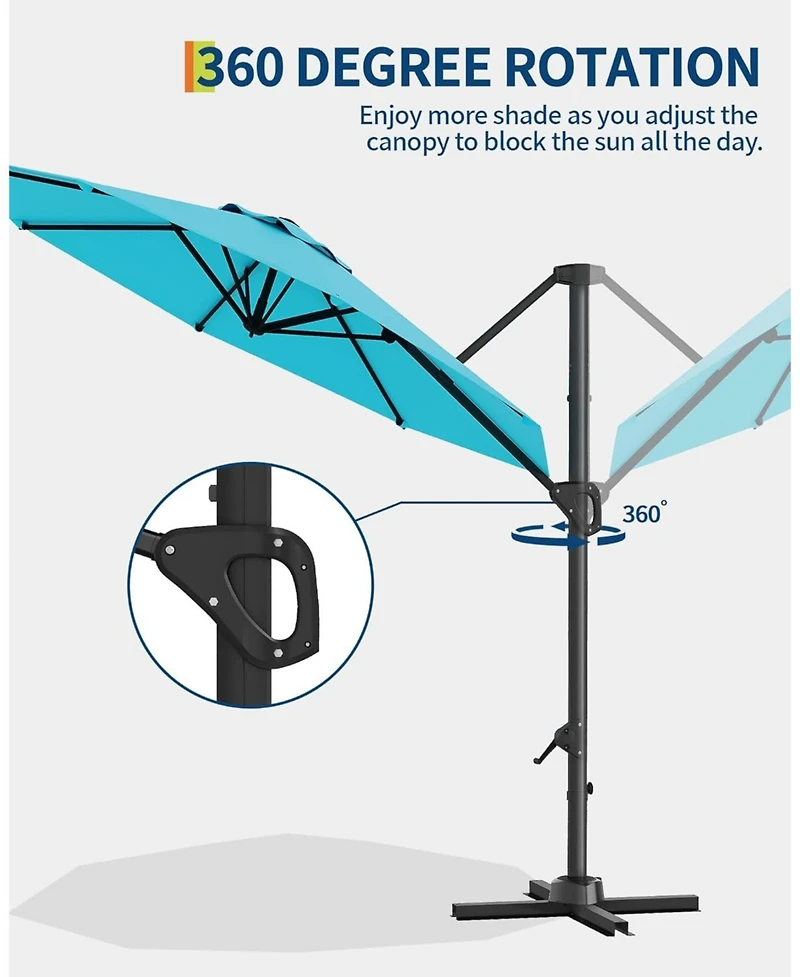 gaomon 10 ft Cantilever Patio Umbrella with Base, 360 Rotation, Offset Market Sunshade, Outdoor Deck & Garden