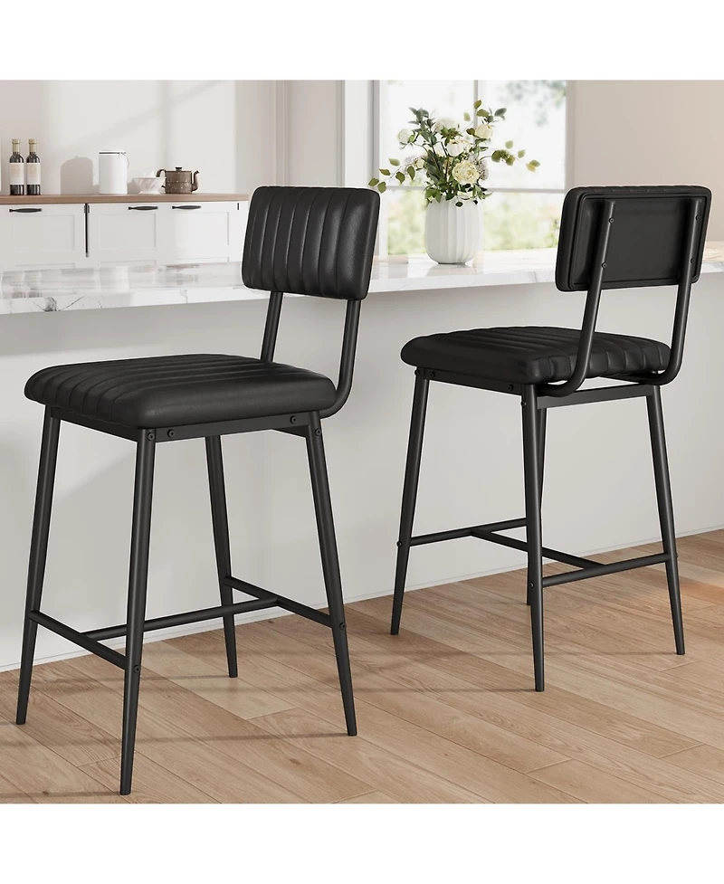 gaomon Bar Stools Set of 2,Tall Chairs with Thick Cushion and Thickened Metal Legs,Pu Leather Counter Height Barstools w/Backrest Footrest