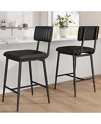 gaomon Bar Stools Set of 2,Tall Chairs with Thick Cushion and Thickened Metal Legs,Pu Leather Counter Height Barstools w/Backrest Footrest