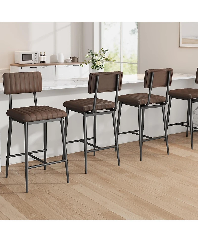gaomon Bar Stools Set of 2,Tall Chairs with Thick Cushion and Thickened Metal Legs,Pu Leather Counter Height Barstools w/Backrest Footrest
