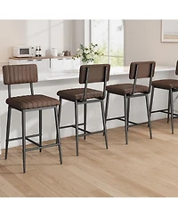 gaomon Bar Stools Set of 2,Tall Chairs with Thick Cushion and Thickened Metal Legs,Pu Leather Counter Height Barstools w/Backrest Footrest