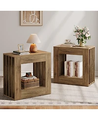 Tribesigns End Table Set of 2, Farmhouse Narrow Side Table with Storage Shelf, Rustic Square Nightstand Bedside