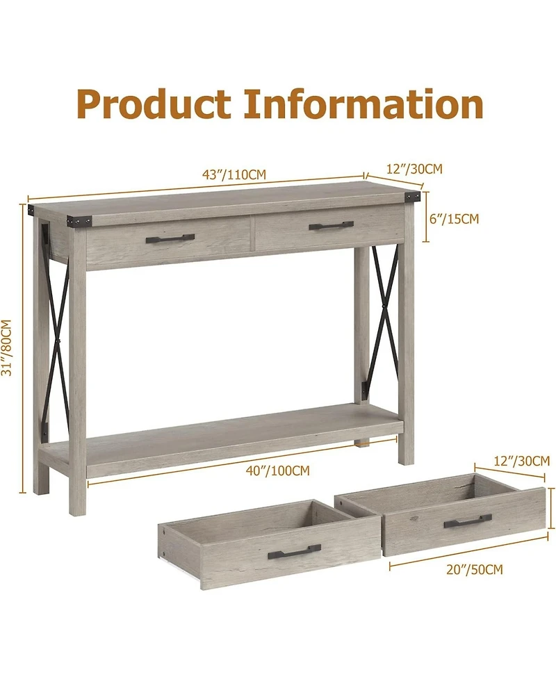 gaomon Farmhouse Console Table with 2 Drawers & Storage Shelf, Wooden Entry Table for Hallway & Living Room