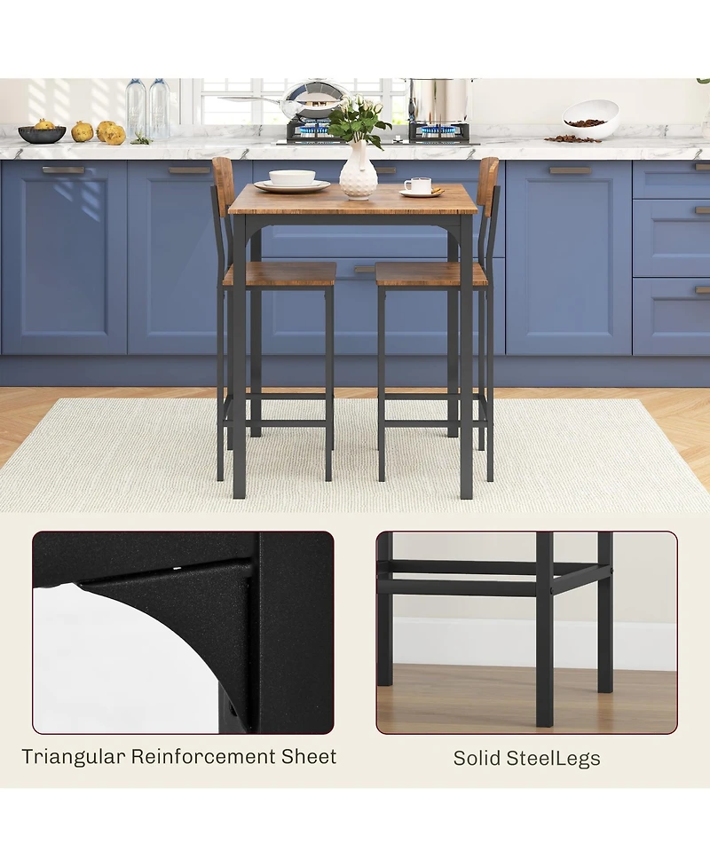 Homcom Three Piece Indoor Tabletop Collection w/Matching Seats Metal Legs for Stability