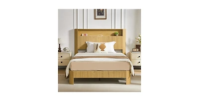 flynama Full Xl Size Bed Frame Storage Headboard Charging Station Wave Curved Silent Metal