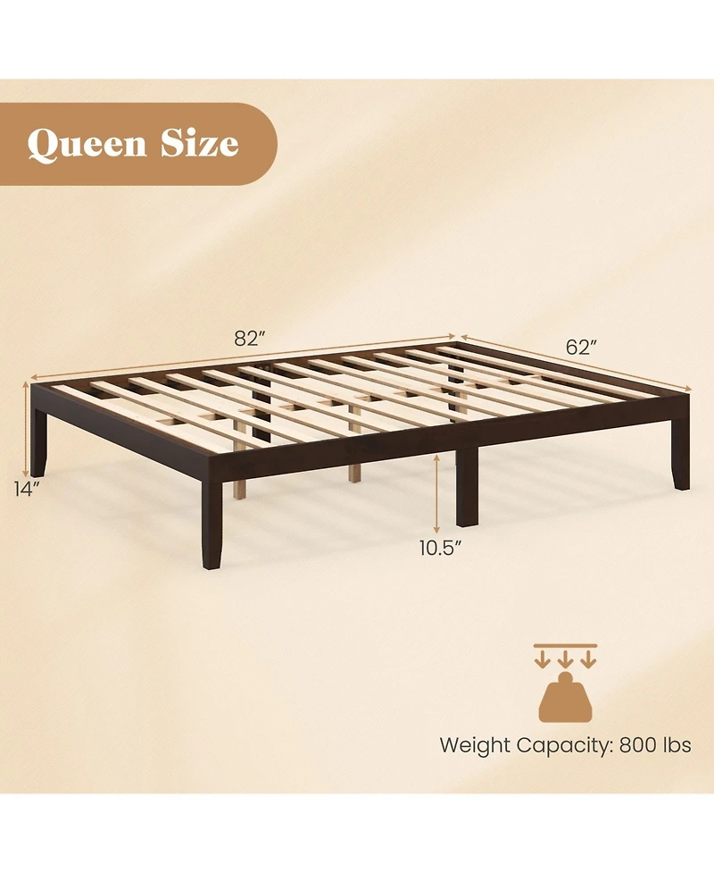 Sugift 82" Queen Size Wood Bed Frame with Wooden Slats Support and Rubber Wood Legs-Espresso