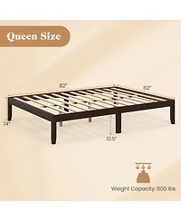 Sugift 82" Queen Size Wood Bed Frame with Wooden Slats Support and Rubber Wood Legs-Espresso
