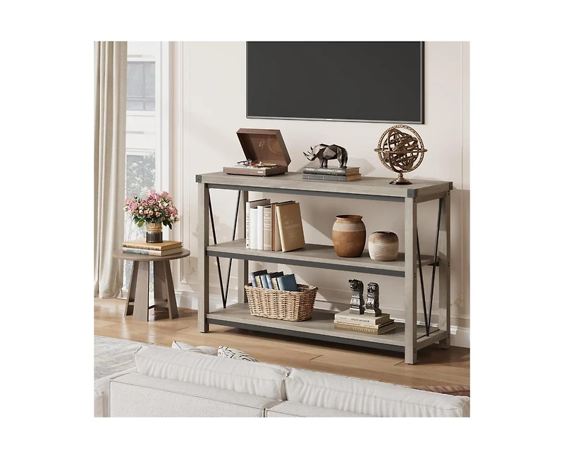 Farmhouse Entryway Table,47 Inch Narrow Long Console Table with Storage, 3 Tier Wood Console Table for Living Room