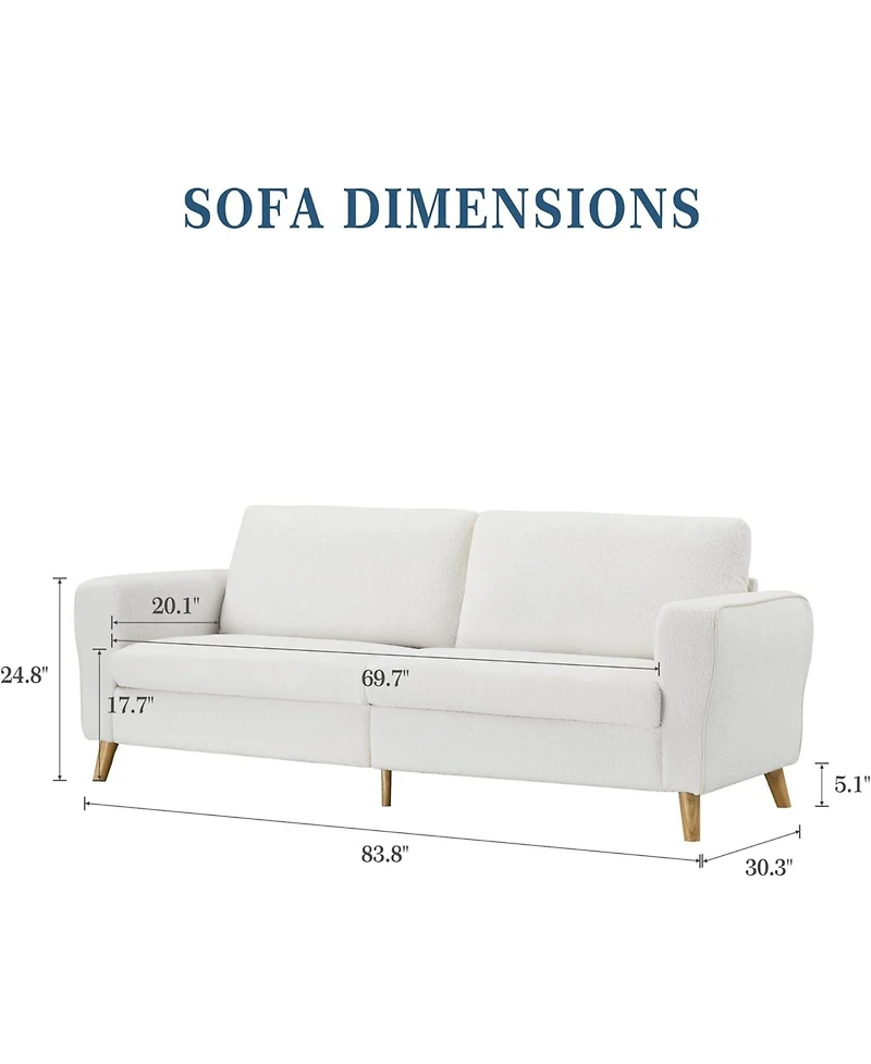gaomon 84" Sofa Couch, Modern Boucle 3-Seater with Streamlined Armrests and Wood Legs