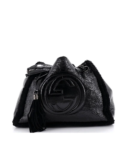 Pre-Owned Gucci Medium Soho Chain Strap Shoulder Bag Patent and Shearling