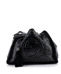 Pre-Owned Gucci Medium Soho Chain Strap Shoulder Bag Patent and Shearling