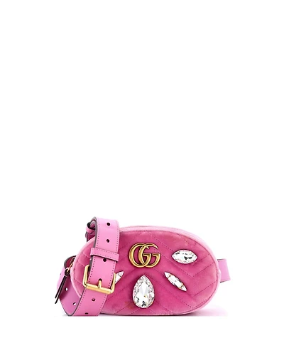 Pre-Owned Gucci Gg Marmont Belt Bag Embellished Matelasse Velvet