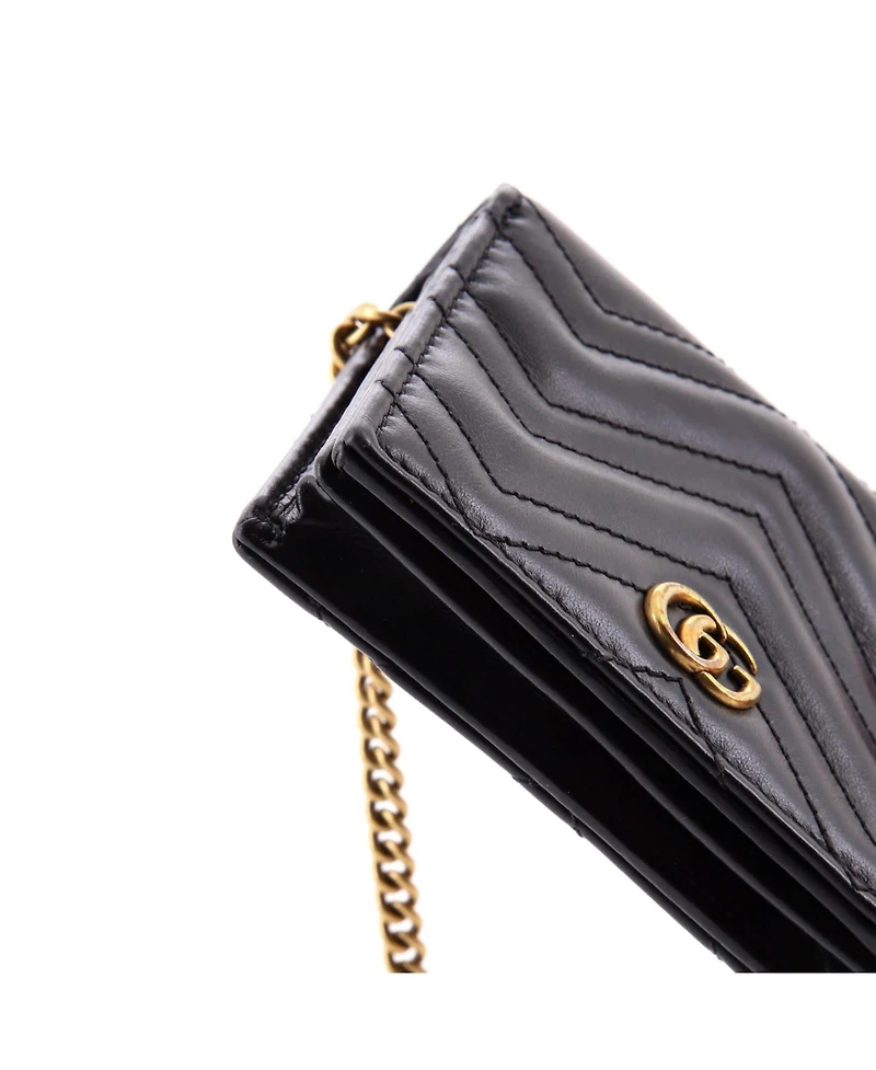 Pre-Owned Gucci Gg Marmont Card Case on Chain Matelasse Leather