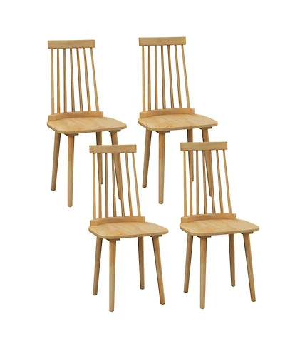 Gymax 4 Pcs Winds or Dining Chairs w/ High Spindle Back Rubber Wood Legs