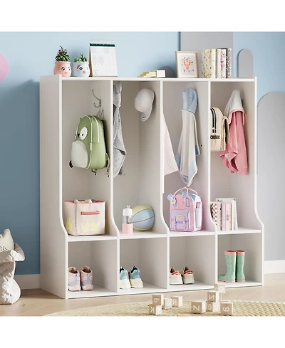 gaomon 4-Section Classroom Coat Locker with 4 Cubbies, Daycare Cubby Storage Organizer with 8 Hooks for Home, School, Nursery, Kindergarten