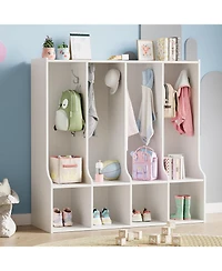 gaomon 4-Section Classroom Coat Locker with 4 Cubbies, Daycare Cubby Storage Organizer with 8 Hooks for Home, School, Nursery, Kindergarten