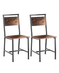 Gouun Set of 2 Farmhouse Wooden Dining Chairs with Metal Frame and Contoured Backrest