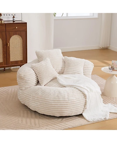 Rainsken Bean Bag Chair, Oversized Fireside Chair, Corduroy Lazy Sofa Chair with Memory Foam Filler, 3 Pillows and Armrest for Living Room