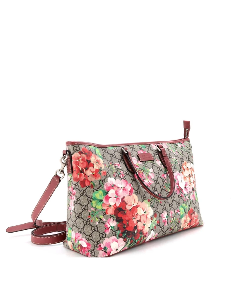 Pre-Owned Gucci Large Convertible Zip Tote Blooms Print Gg Coated Canvas