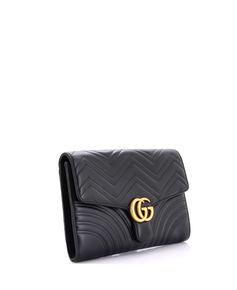 Pre-Owned Gucci Gg Marmont Flap Clutch Matelasse Leather