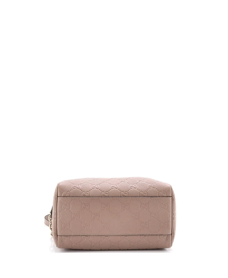 Pre-Owned Gucci Medium Emblem Boston Bag Gg Embossed Leather