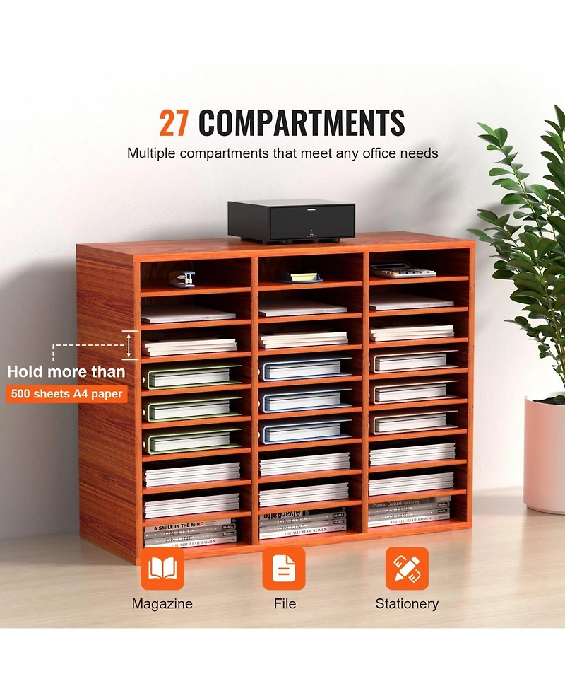 Gouun 27 Compartment Wood Literature Organizer with Adjustable Shelves