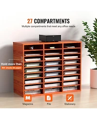 Gouun 27 Compartment Wood Literature Organizer with Adjustable Shelves