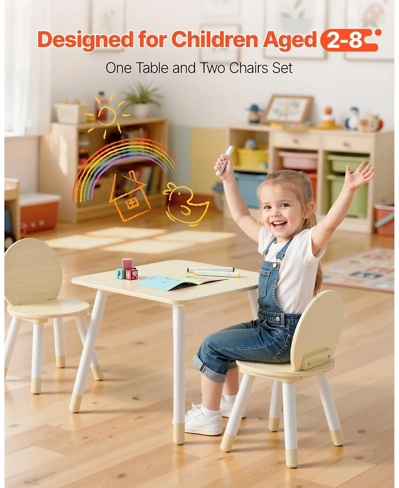 Gouun Kids Table and 2 Chairs Set with Graffiti Desktop for Art Reading and Play