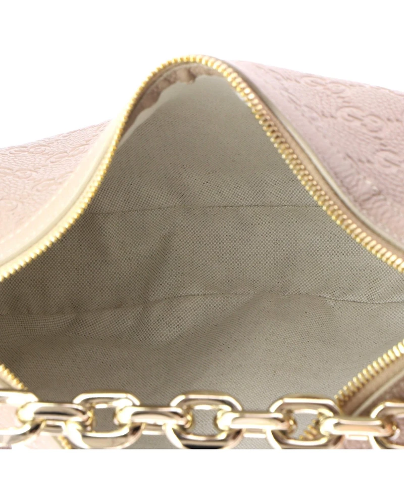 Pre-Owned Gucci Large Emblem Half Moon Shoulder Bag Gg Embossed Leather