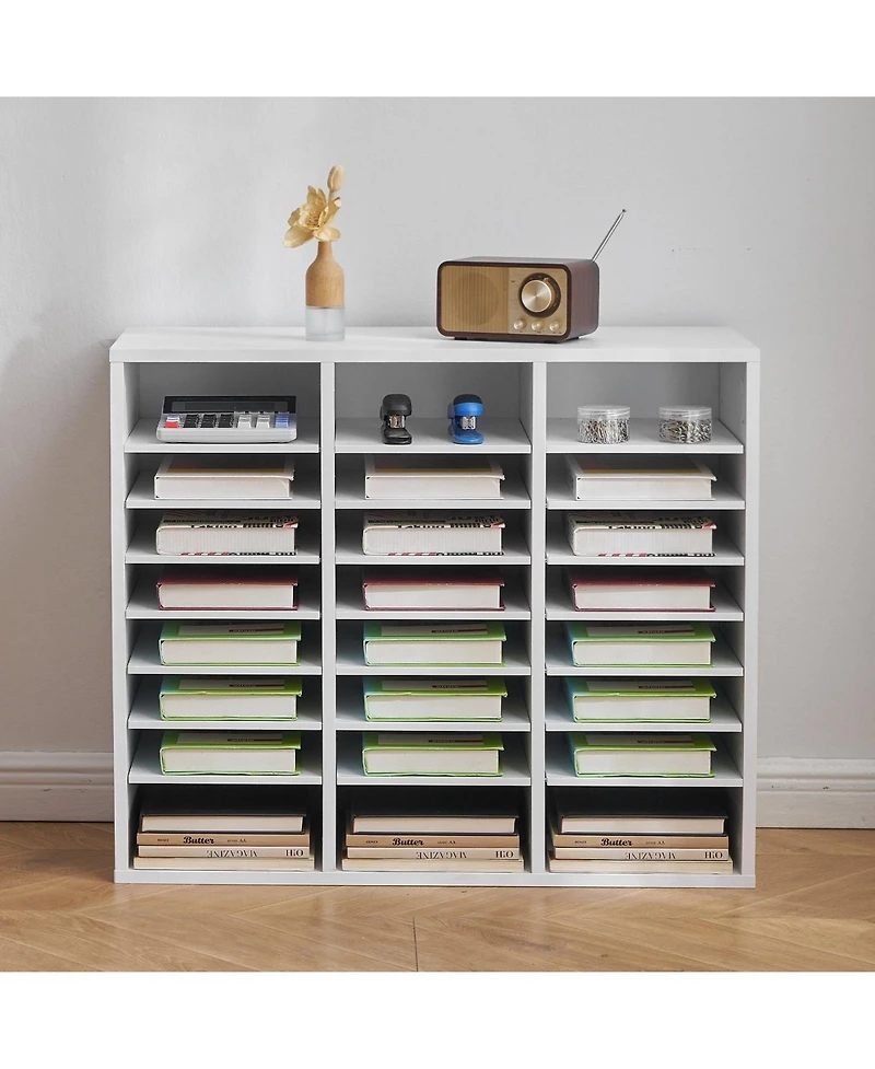 Gouun 24 Compartment Wood Literature Organizer with Adjustable Shelves