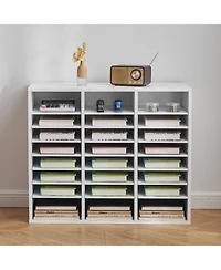 Gouun 24 Compartment Wood Literature Organizer with Adjustable Shelves