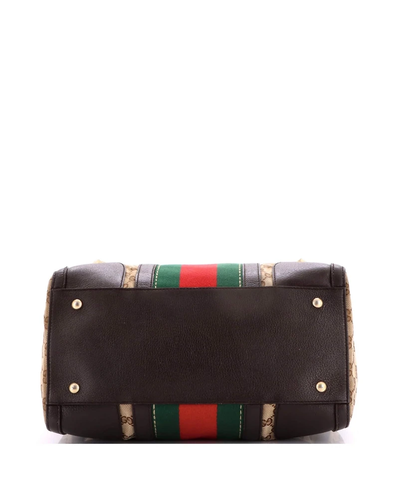 Pre-Owned Gucci Medium Vintage Bee Web Boston Bag Gg Canvas