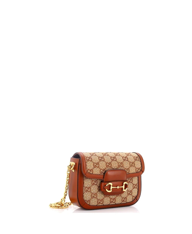 Pre-Owned Gucci Mini Horsebit 1955 Shoulder Bag Crystal Embellished Gg Canvas
