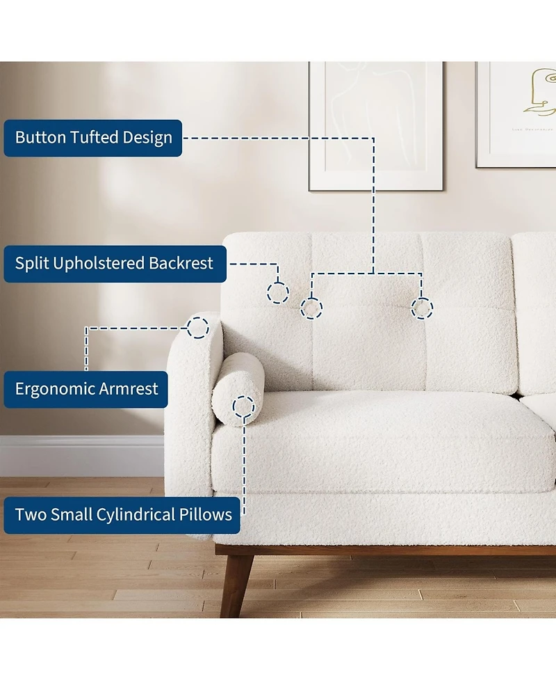 gaomon 65" Mid-Century Loveseat Sofa, Boucle Upholstered 2-Seater Couch for Small Spaces