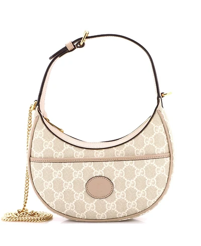 Pre-Owned Gucci Mini Interlocking G Patch Half Moon Hobo Gg Coated Canvas