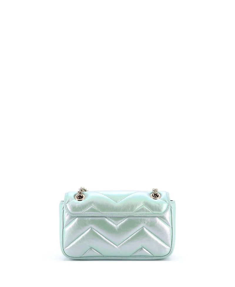 Pre-Owned Gucci Small Gg Marmont Flap Bag Chevron Iridescent Leather