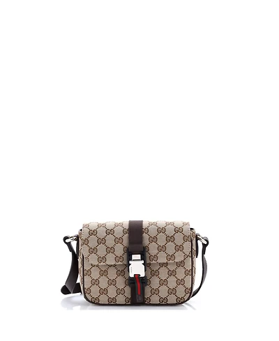 Pre-Owned Gucci Mini Buckle Flap Crossbody Bag Gg Canvas