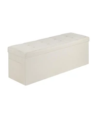 Gouun Foldable Linen Storage Ottoman Bench with Side Pockets and Hidden Storage