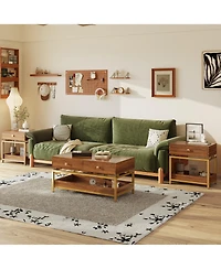 Rainsken Nightstand with Drawer and Open Shelf, Sofa Side Table with Gold Metal Frame, Modern Bedside Table for Bedroom and Living Room