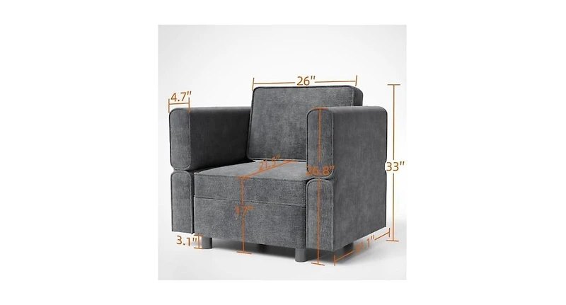 gaomon Single Sofa with Storage, Comfy Sectional Seat for Living Room, Bedroom, Office, Small Space